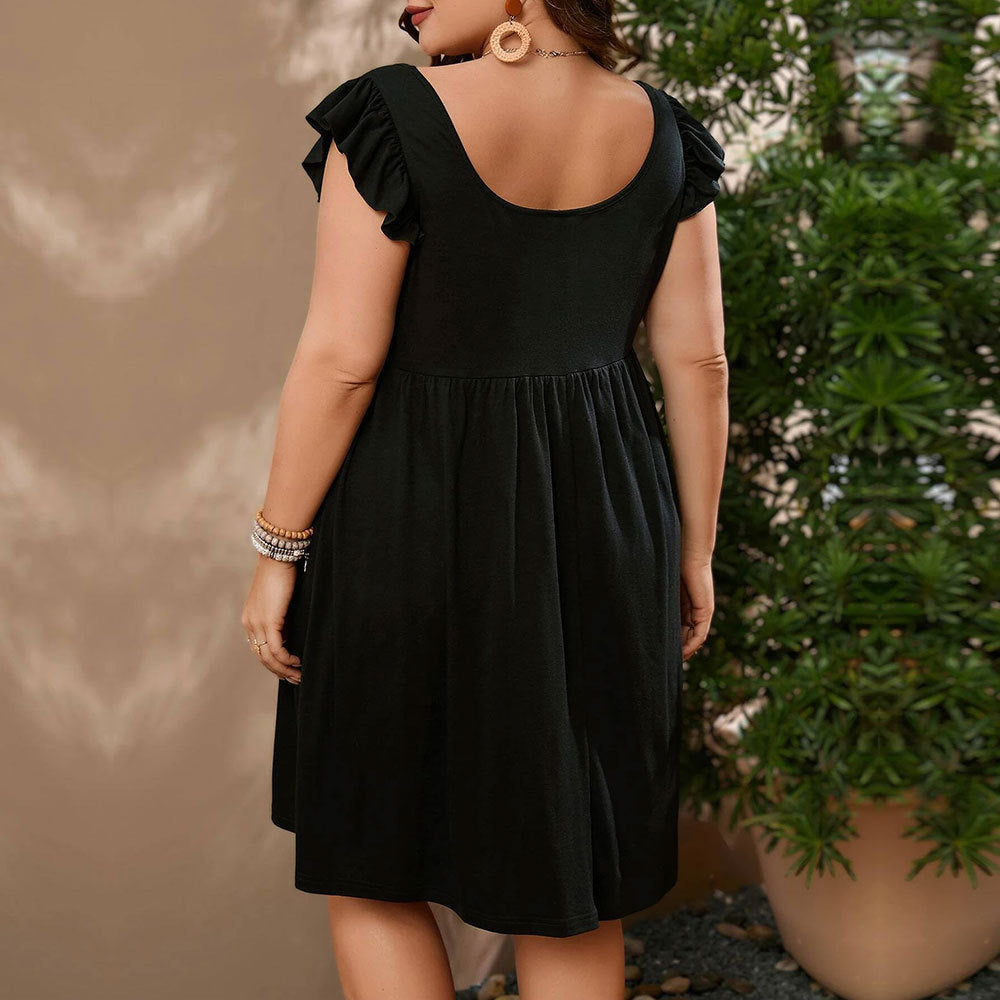 Wholesale Plus Size Clothing Casual Waistline Large Hem Sleeveless Square Neck A-Line Dress