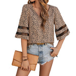 Women's Mid-Sleeve Gauze Patchwork Leopard Print Blouses Wholesale Womens Clothing N3824022600094