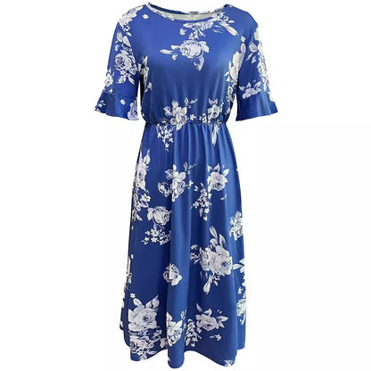 Elegant Round Neck Short Sleeve Printed Dresses Wholesale Womens Clothing N3824073000127