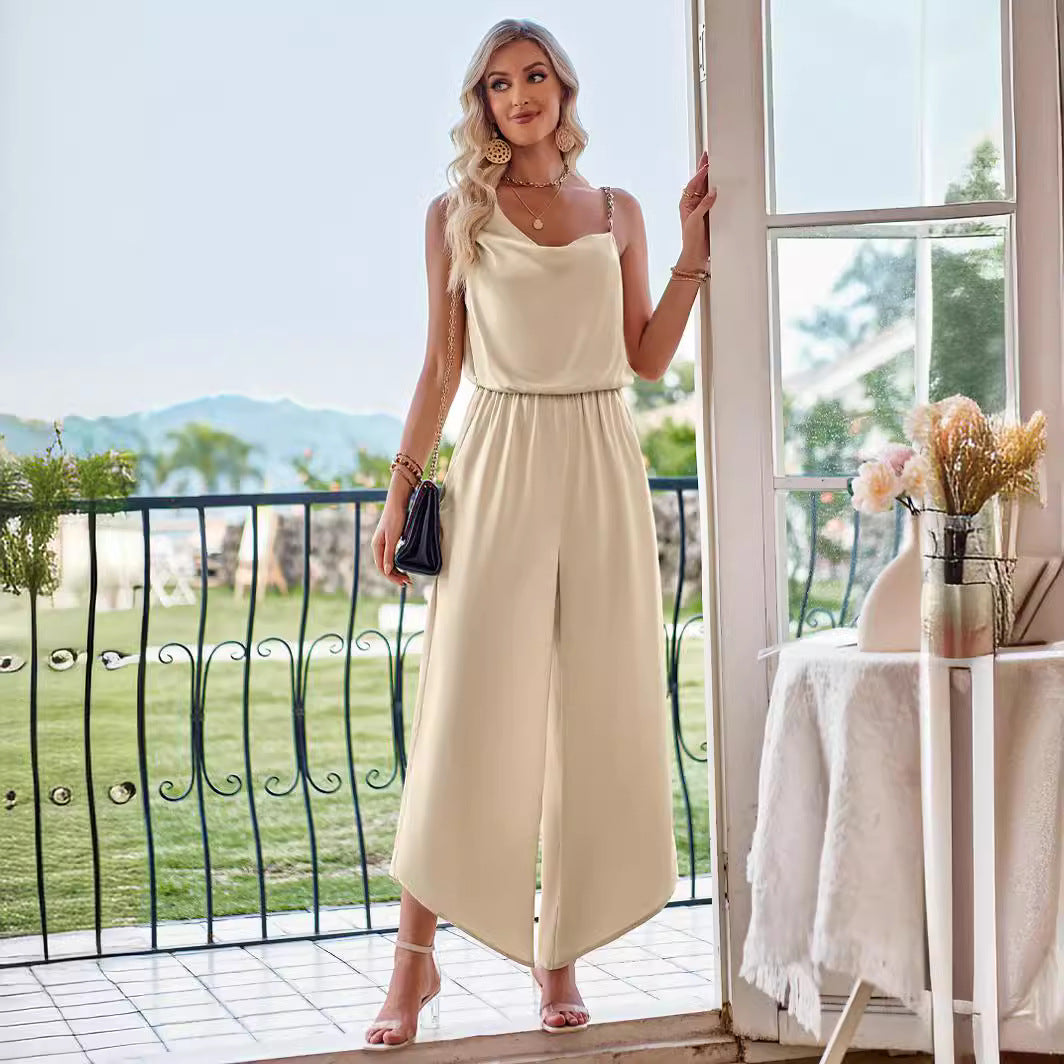 Solid Color Suspender Waist Wide Leg Jumpsuit Wholesale Womens Clothing N3824041600058