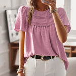 Casual Solid Color Round Neck Short Sleeve Top Wholesale Womens Clothing N3824022600016