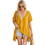 Casual Short Sleeve V-Neck Patchwork Top Wholesale Womens Tops