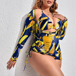 Wholesale Women Plus Size Clothing Printed Mesh Blouse Beach Swimsuit Split Three-Piece Set