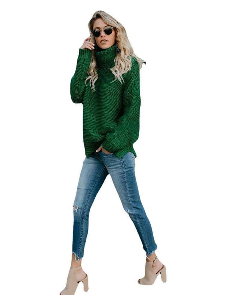 Fashion Chunky Line Long Sleeve Turtleneck Sweater Wholesale Womens Tops