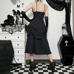 Dark Punk Stylish Slim Drawstring Strap Suspender Dress Wholesale Dresses