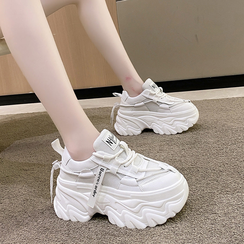 Solid Color Round Toe Thick Bottom Height Increase Casual Sneakers Wholesale Womens Clothing