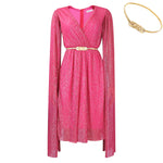 Elegant Solid Color V-Neck High Waist Cape Dress Wholesale Dresses