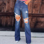 Casual Ripped Micro Flare Denim Pants Wholesale Womens Clothing