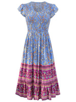 Printed V Neck Fly Sleeve Bohemian Dress Wholesale Womens Clothing N3824042900066