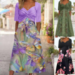 Fashion Printed Square Neck Midi Waist Midi Dress With Pockets Wholesale Dresses