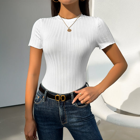 Solid Color Short Sleeve Bodysuit Wholesale Womens Clothing N3824071500003