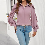 Casual Solid Ruffle Sleeve Shirts Wholesale Womens Clothing N3824022600012