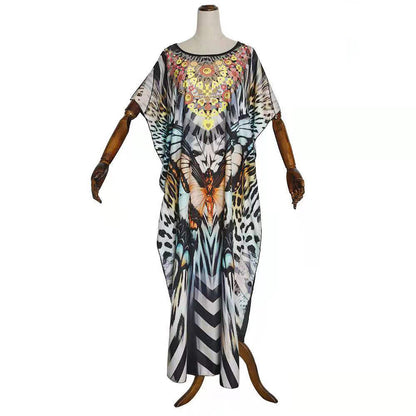 Wholesale Plus Size Clothing Loose Printed Bat Sleeve Gown