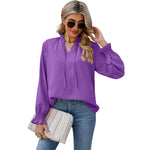 Loose Soft Long Sleeve V-Neck Tie Chiffon Shirt Wholesale Womens Tops