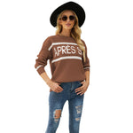Stylish Long Sleeve Round Neck Letter Printed Knit Sweater Wholesale Womens Tops