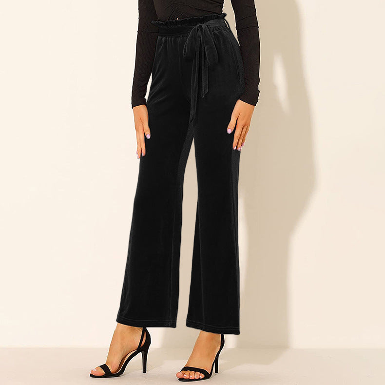 Simple Solid Colour Pockets High Waisted Elasticated Trousers With Belt Wholesale Womens Clothing