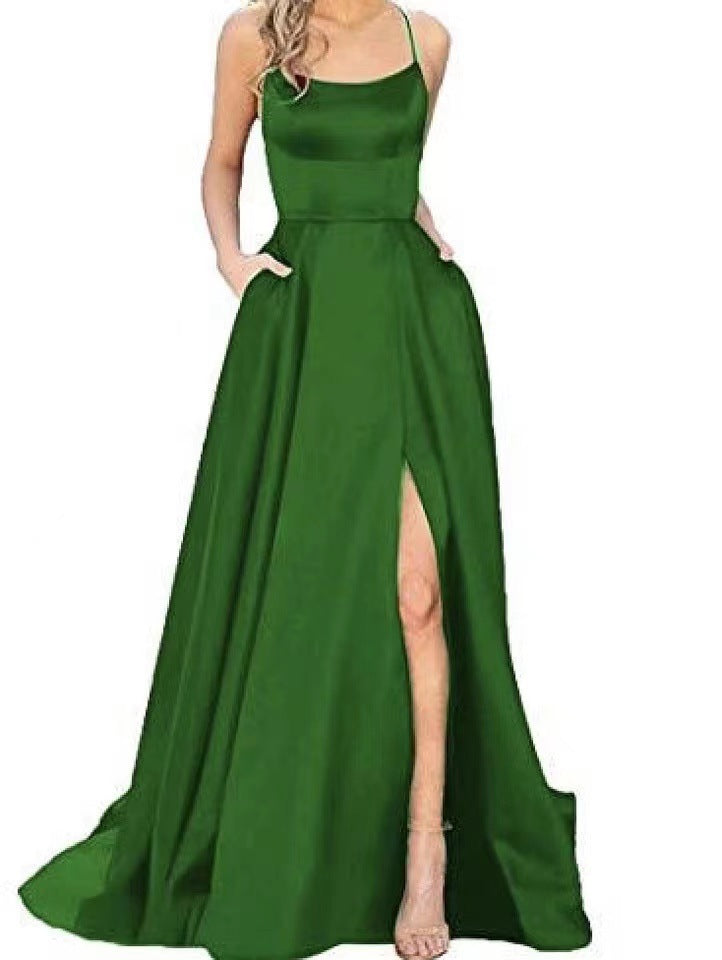 Evening Gown Solid Color Slit Cami Dresses Wholesale Womens Clothing N3823111600012