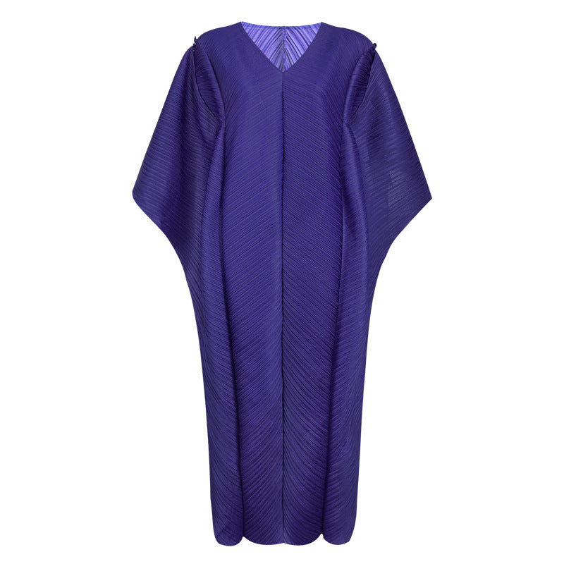 Loose Batwing Sleeve V-Neck Solid Colour Dress Wholesale Dresses