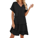 Solid Color V-Neck Loose Short Sleeve Patchwork Dresses Wholesale Womens Clothing N3824052000098