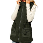 Hooded Sleeveless Zip Mid Length Adjustable Waist Plush Vest Jackets Wholesale Womens Clothing N3823111600040