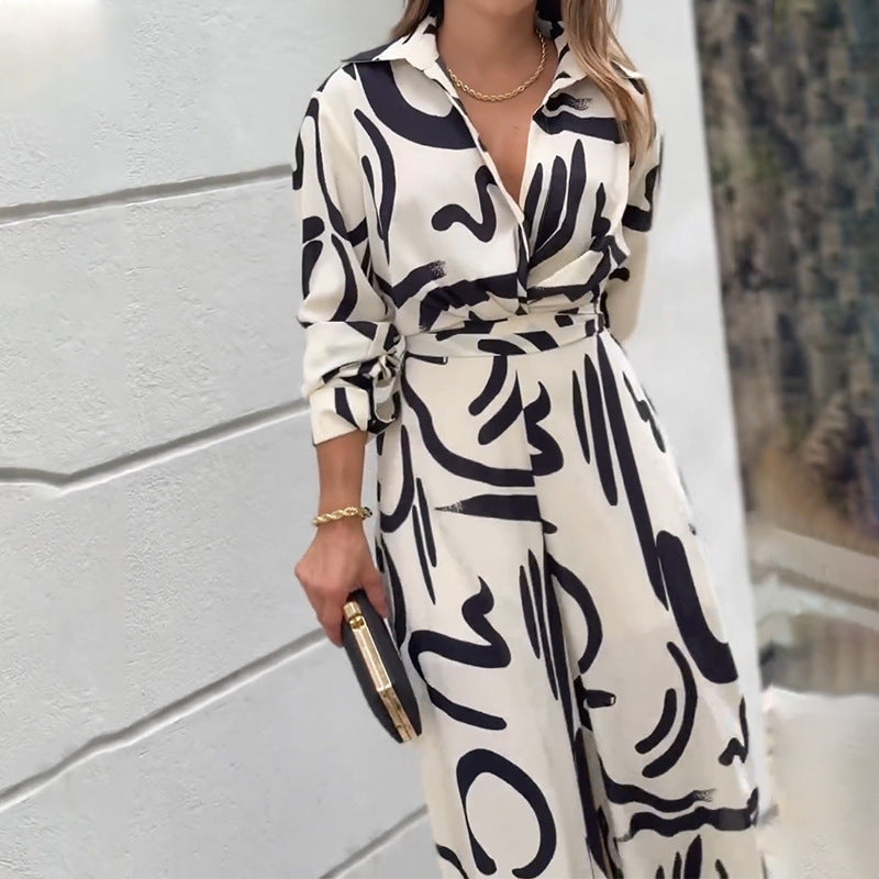 Fashion Casual Printed Lapel Long Sleeve Jumpsuit Wholesale Womens Clothing N3824090300006