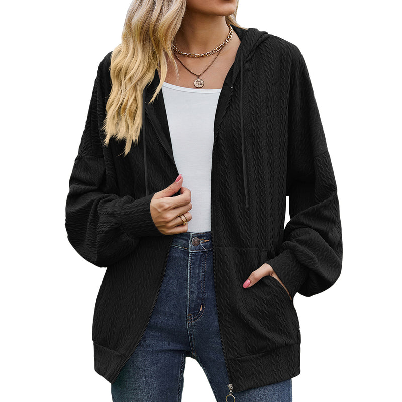 Zipper Solid Color Loose Sweatshirt Cardigan Wholesale Womens Clothing N3823112800054