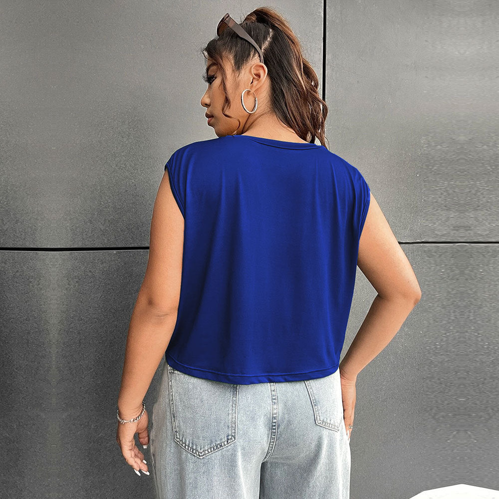 Wholesale Plus Size Clothing Casual Solid Color Round Neck Sleeveless Top