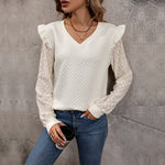 Flutter Sleeve Lace Solid Color Knit Top Wholesale Womens Clothing N3823112500003