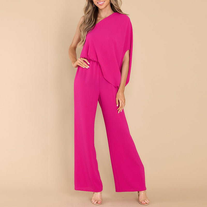 Loose Oblique Shoulders Asymmetrical Bat Sleeve Fashion Jumpsuit Wholesale Womens Clothing