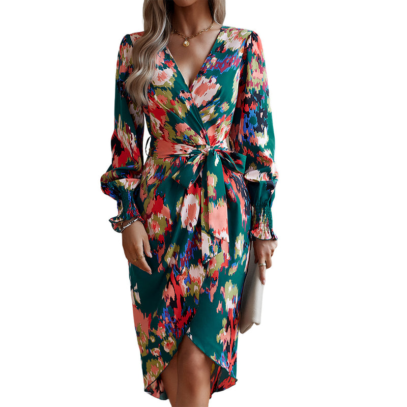 Elegant V-Neck Maxi Dresses Floral Printed Wholesale Womens Clothing N3824022600025