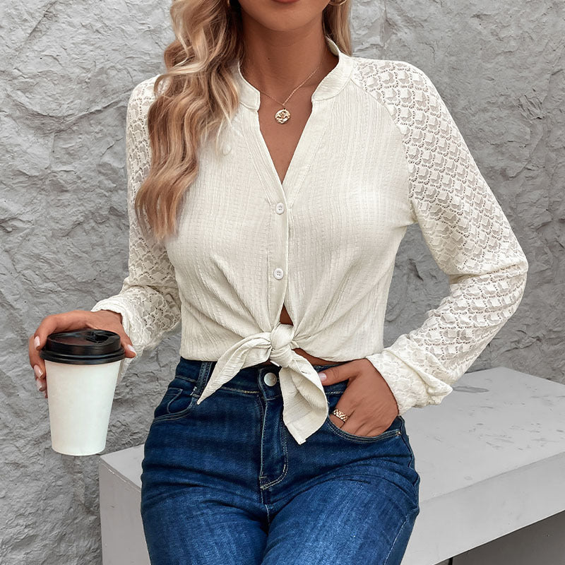 Single Breasted Blouses Stand Collar Pleated Solid Color Shirts Wholesale Womens Clothing N3824112000030