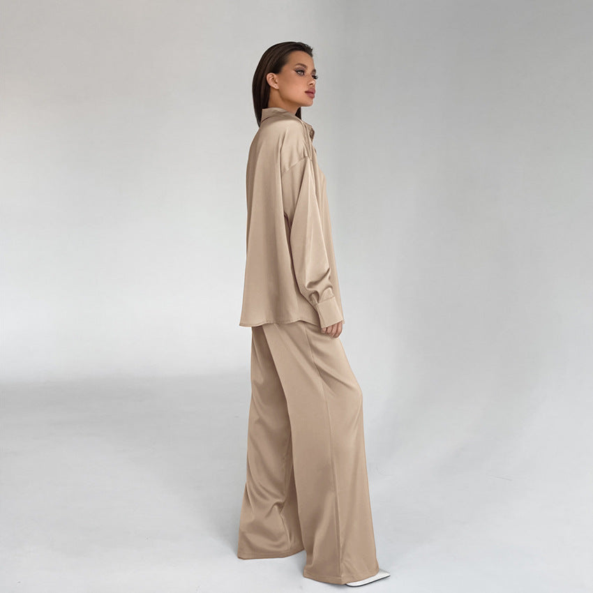 Comfortable Casual Loose Drape Shirt Wide Leg Pants Commuter Suit Wholesale Womens Clothing