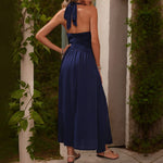 Solid Color Backless Halter Neck Slit Maxi Dresses Wholesale Womens Clothing N3824050700004