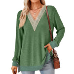V-Neck Lace Solid Color Loose T-Shirt Tops Wholesale Womens Clothing N3823112800045