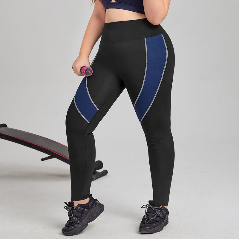Wholesale Plus Size Womens Clothing Nude High Waist Contrast Color Sports Leggings