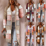 Casual Color Clashing Plaid Patchwork Loose Knit Cardigan Jacket Wholesale Womens Clothing