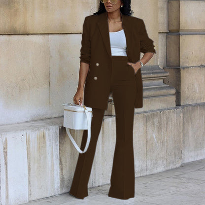 Solid Color Casual Blazer Wide Leg Pants Two Piece Set Wholesale Womens Clothing N3824080500014