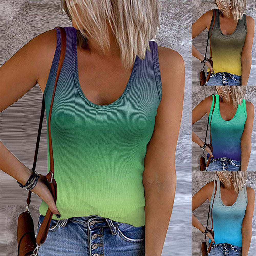 Gradient Color Sleeveless Tank Tops Fashion Ribbed Tops Wholesale Womens Clothing N3824052000010