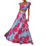 Fashion Digital Printed Strapless Square Neck Top And Long Skirt Wholesale Women'S 2 Piece Sets
