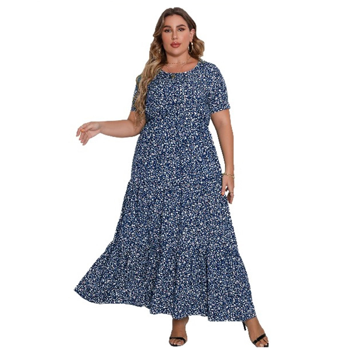 Plus Size Short Sleeve Round Neck Bohemian Dresses Wholesale Womens Clothing N3824080300032