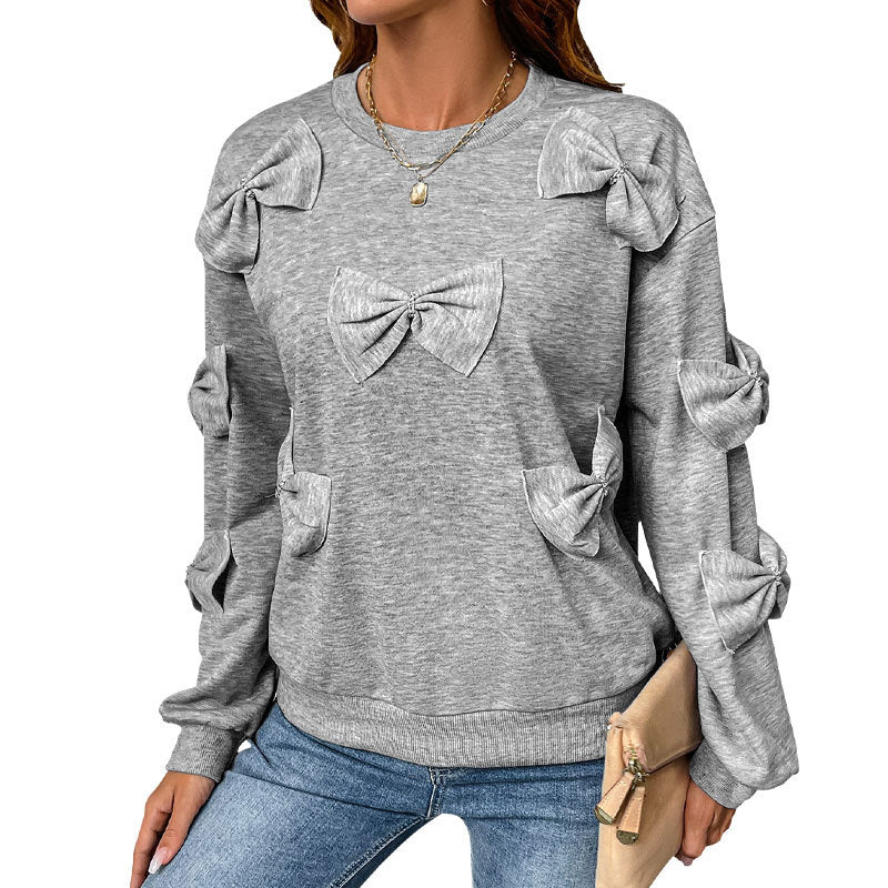 Bowknot Grey Crewneck Sweatshirts Wholesale Womens Clothing N3824112000035