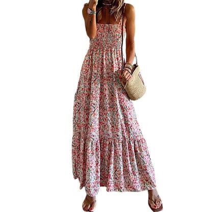 Sexy Floral Print Square Neck Boho Sling Dress Wholesale Dresses