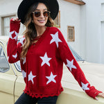 Casual Five-Star Jacquard Sweater Drawstring Pullover Knit Wholesale Womens Clothing N3823110200032