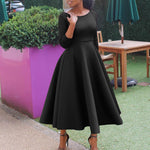 Fashion Solid Color Long Sleeve High Waist A-Line Dress Wholesale Dresses