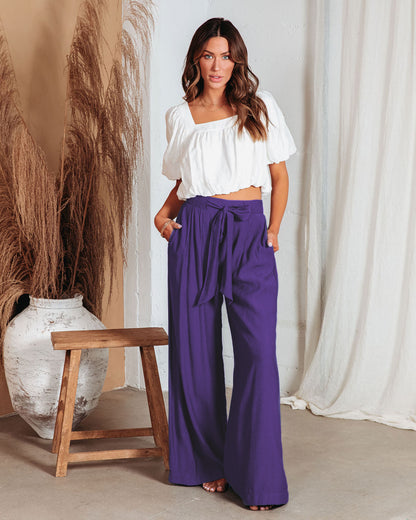 Casual Solid Color Loose Strapped Wide Leg Pants Wholesale Womens Clothing