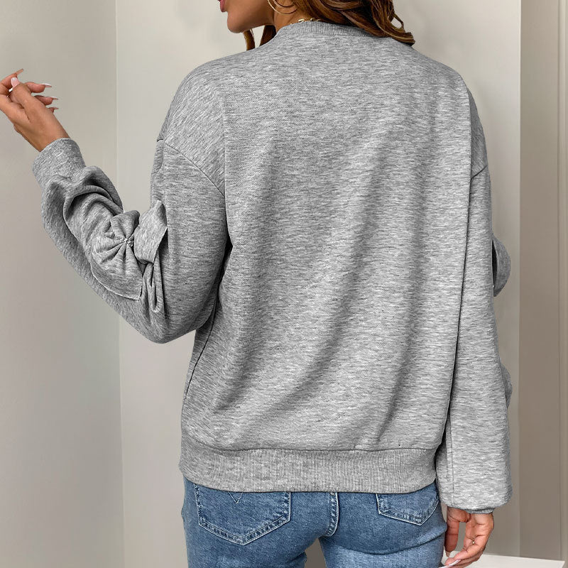 Bowknot Grey Crewneck Sweatshirts Wholesale Womens Clothing N3824112000035