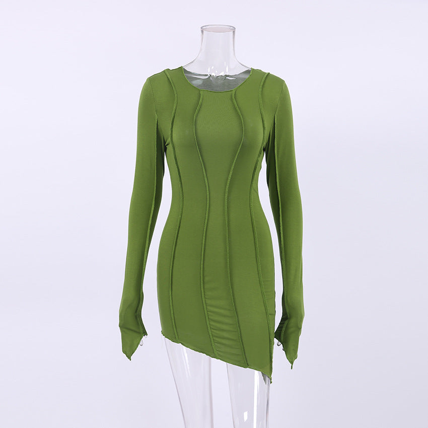 Sexy Long-Sleeved Line Knitted High Neck Tight-Fitting Slim Dress Wholesale Dresses