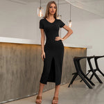 Sexy Slim Split Button Down Pullover Knit Midi Dress Wholesale Dresses