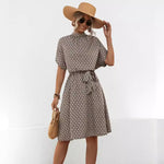 Printed Short Sleeve Dresses With Belt Wholesale Womens Clothing N3824042900048