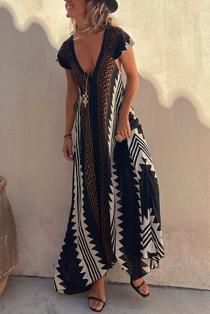 Bohemian Beach Low Cut Vintage Print Dresses Wholesale Dresses